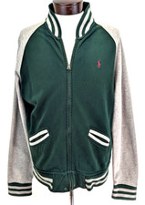 POLO RALPH LAUREN Men's Jacket size M Varsity Baseball Rugby Green Gray Bomber 