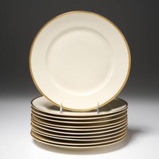 (12) Rosenthal Aida #1473 Gold Encrusted Cream White Porcelain Dinner Plates