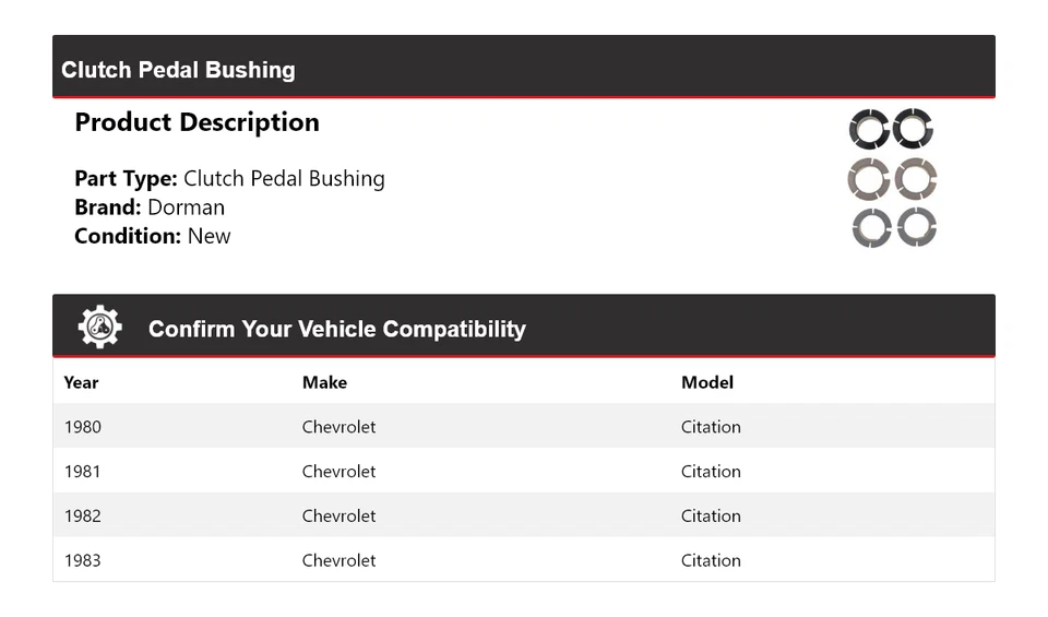 Buje de pedal de embrague para Chevrolet Citation Dorman 1980-1983 1981 1982 Foto 2 de 4