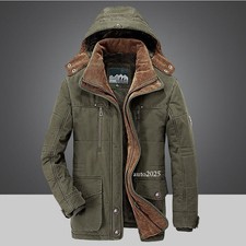 Men Cotton-padded Jacket Hooded Casual Overcoat Mid-length Thickened Winter Warm