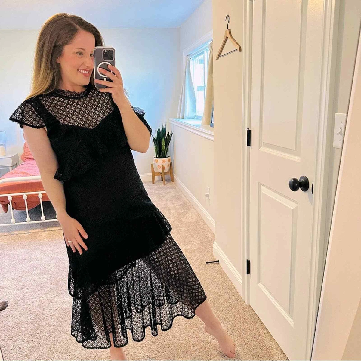 Revolve AMUR Black Lace Guipure Maxi Dress 12 eBay