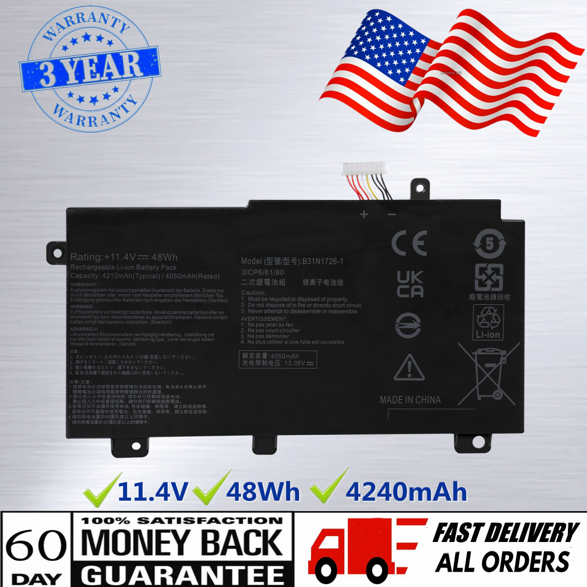B31N1726 Battery for ASUS TUF Gaming FX505DT FX505DV FX505DU