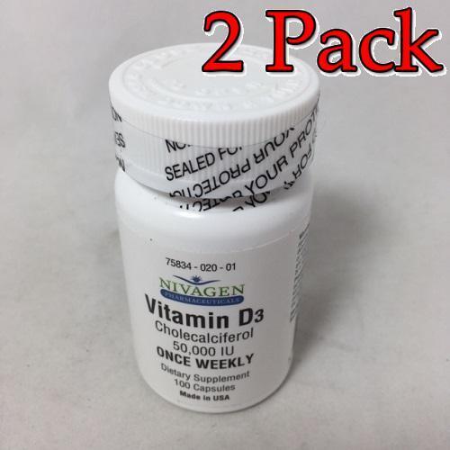 Nivagen Vitamin D3 50,000 IU Capsules, 100ct, 2 Pack 375834020013S1728 - Photo 1 sur 1