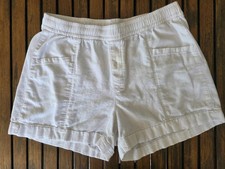 Old Navy Women's White Linen Blend Drawstring Shorts Elastic Waist Pockets M