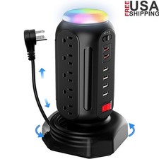 21 in 1 Power Strip Tower Surge Protector 15 AC Outlets 6 USB Ports RGB Light