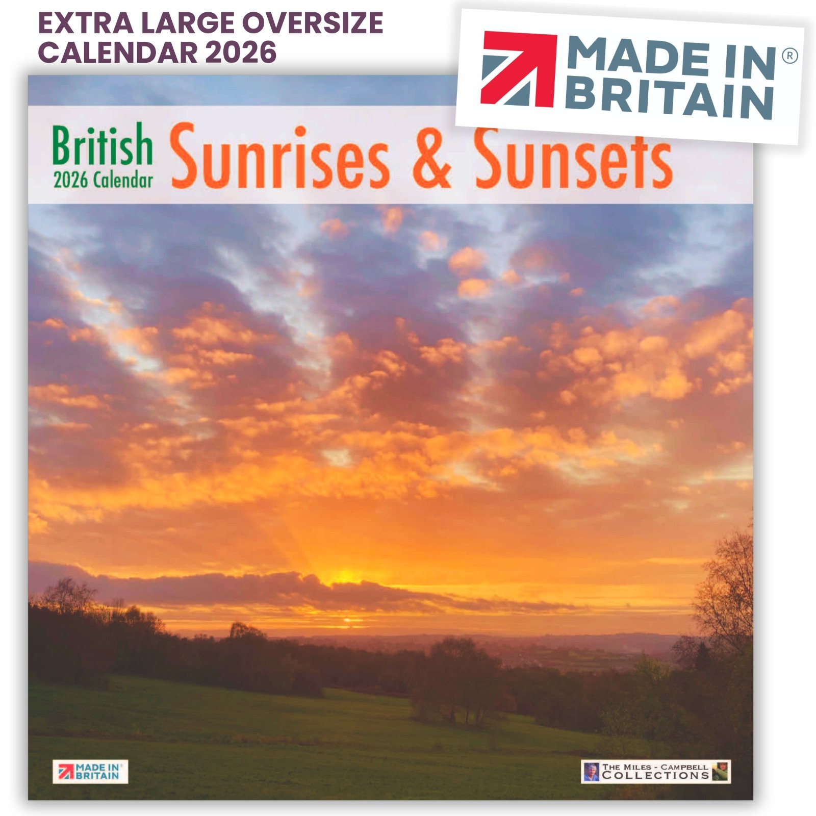 Calendar 2026 British Sunrises & Sunsets Gift Official Large MADE IN BRITAIN®