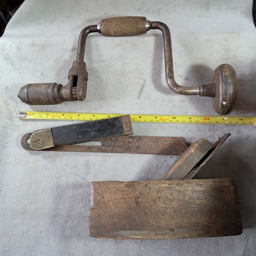 Vintage Tool Bundle (with wood handles) Hand Drill, Plane, Angle - Picture 15 of 15
