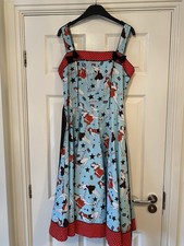 Hell Bunny XL 16 Dress Retro Vintage Style Blue Red Black White Belt Back Zip