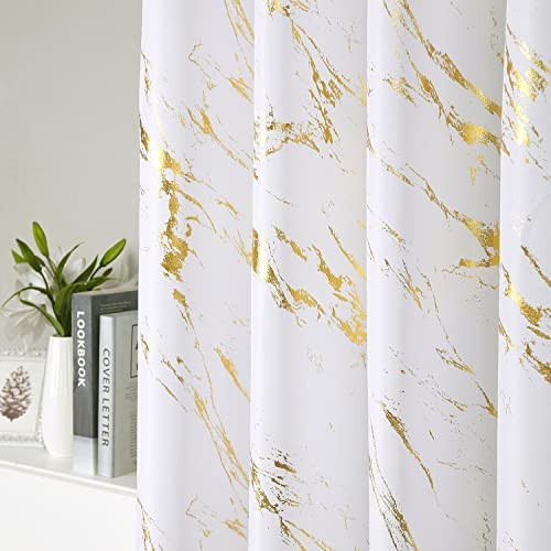  Gold Foil Print Linen Textured Curtains 52"W x 84"L (Pack of 2) Off White/Gold thumbnail 3