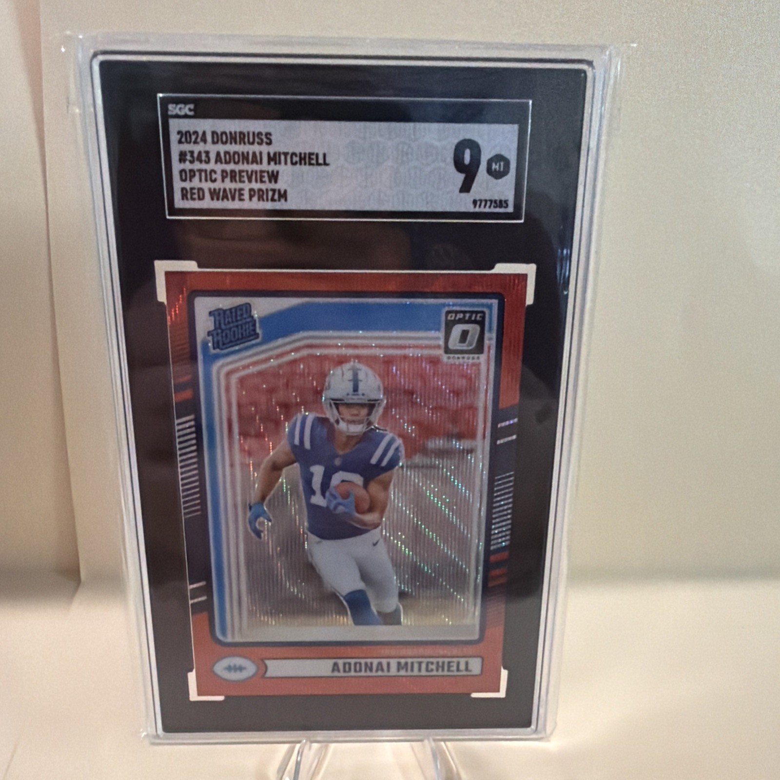 2024 Donruss Rated Rookie Adonai Mitchell #343 Optic Preview Red Wave Prizm (RC)