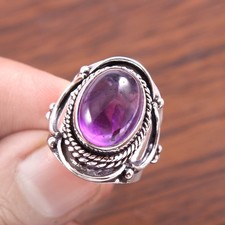 925 Sterling Silver Natural Purple Amethyst Gemstone Jewelry Ring US All Size