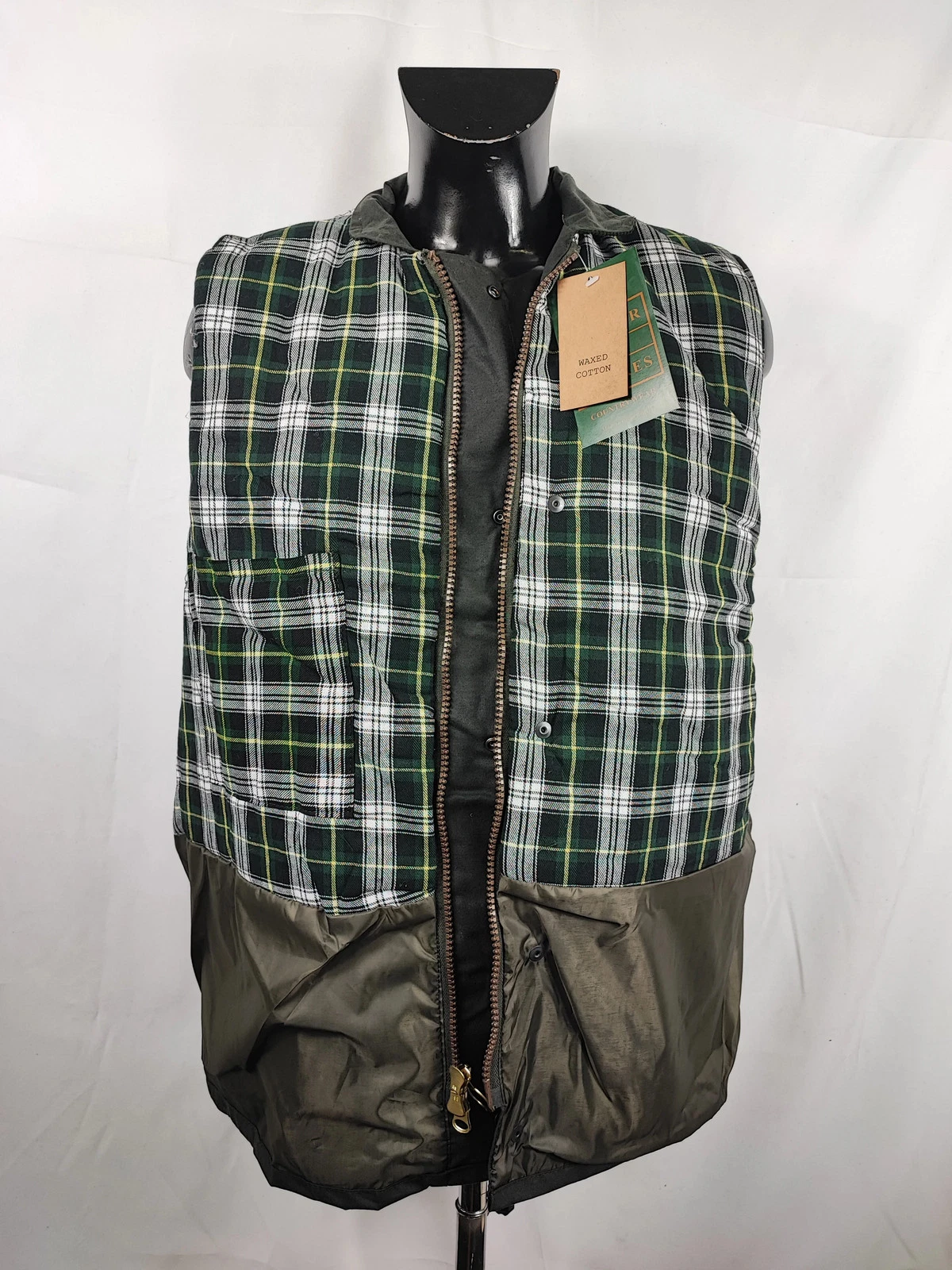 New Mens English Waxed Green Vest - Man Wax Olive Vest - product detail image 7
