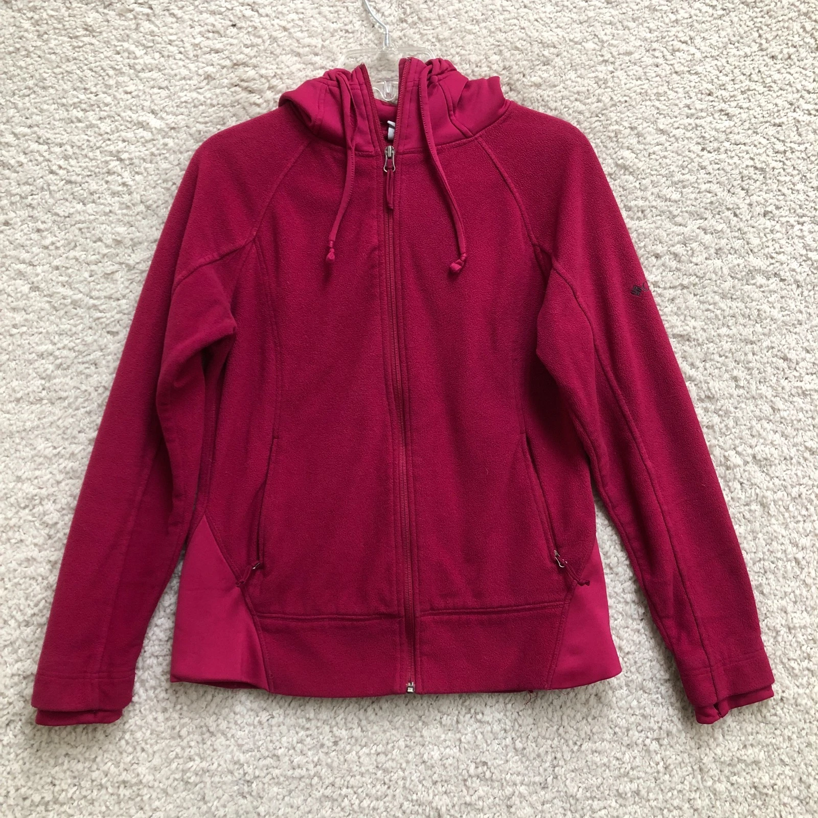Columbia Hoodie Medium Adult Red Full Zip Fleece Sweatshirt Stretch Womens M