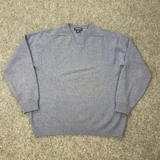 Lands End Sweater Mens Medium Blue Heather V Neck Lambswool Made in Scotland