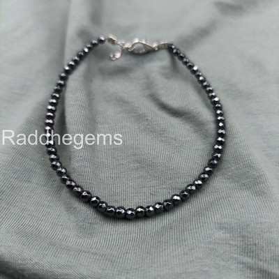 Hematite Bracelet 3mm Faceted Beads, Silver Gray Gemstone Jewelry, Dainty Minima