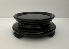 Vintage Black Glass Display Stand Perfect for Figurines  / Vases / Bowls ~ AS IS
