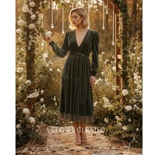 Ulla Johnson Lena Velvet Midi Dress 0 Green