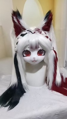 Fursuit Long haired Dog Fox Mascot Party Halloween Fur Cosplay(head)