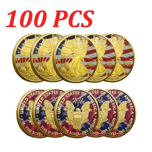 100PCS 2025 Commemorative Challenge Coin Statue Of Liberty Gold Painted