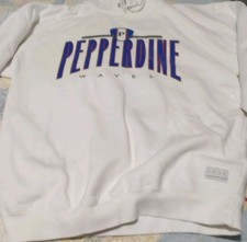 Pepperdine Waves Hoodie Pullover Sweatshirt White Blue Letter Large,Side Pockets