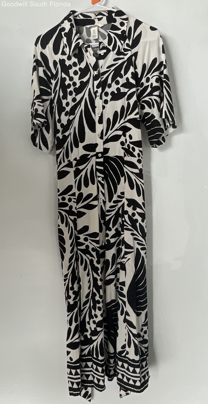 H&M Womens Black White Printed Collared Button Front Shirt Dress Size M