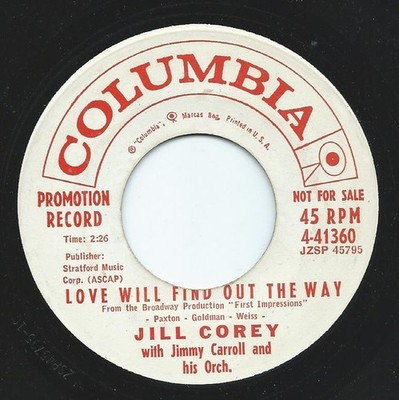 Jill Corey - Love Will Find Out The Way / Dream Boy - Used Vi - Promo - G8100z