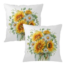 Wnoesat Sunflower Pillow Covers 18x18 Set of 2 Summer Floral Outdoor Throw Pi...