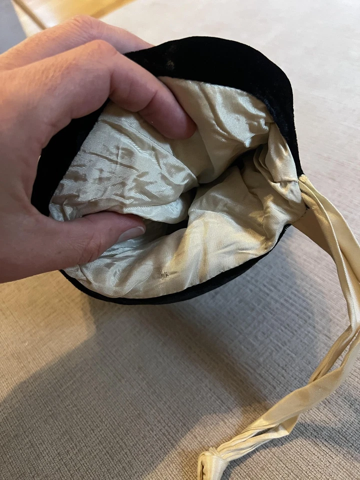 Black Velvet Hand Muff Womens One Size Satin Lined Fur Pom Hand Warmer Winter - Image 3 of 4