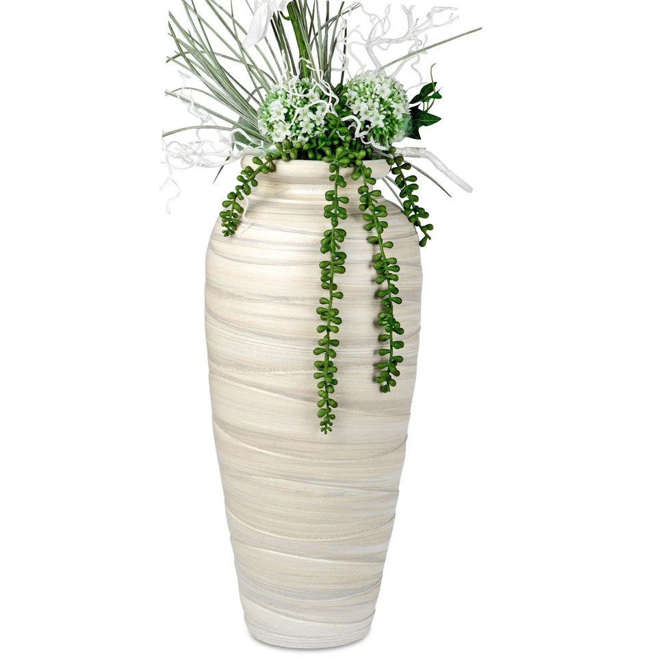 Deko Bodenvase RELIEF bauchig rund H. 50cm creme Keramik Formano