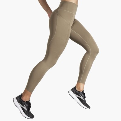 Brooks Method 7/8 Running Perforated Leggings In Oatmeal Tan Size Large