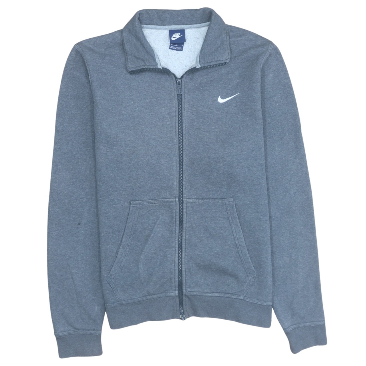 Nike Mens Full Zip Sweatshirt Grey Fleece Jacket Embroidered Swoosh Pockets L