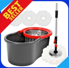 360° Spin Mop & Bucket Set with Wringer, 3 Microfiber Pads, Adjustable Handle