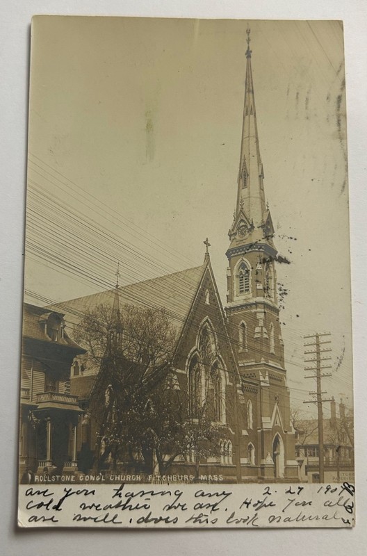 1907 RPPC - Fitchburg Massachusetts Rollstone Church