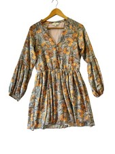 NSR Andra Floral Boho Mini Dress Flowy Bell Sleeve Cottagecore Fall Womens S