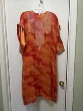 BAMBINI Pesca Arancione Cotone Egiziano 5/6 7/8 Abaya/Kaftano/Galabeya, Perline a Mano 