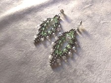 Orecchini Foglia Lunghi Eleganti Ottone Cristallo Verde Swarovski Artigianali