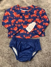 Wonder Nation Baby Rash Guard Diaper Cover Swim Suit Set 2-Pc Sz 3/6 Months Crab