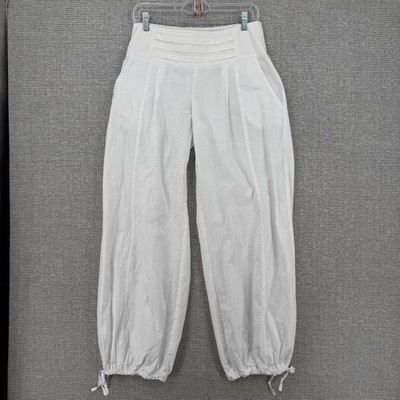 Promod Pants Womens 12 White Harem Twill Pleated Elastic Waist Pockets Cuffed