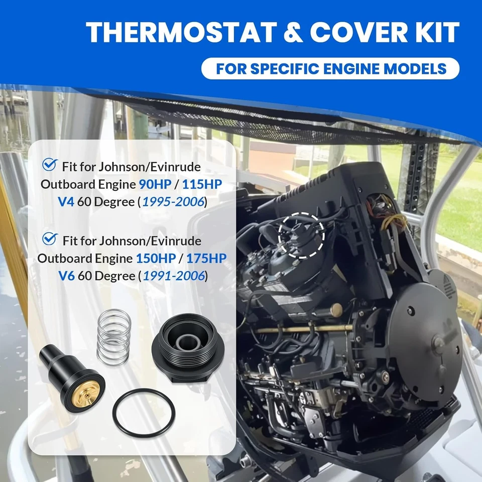Kit Termostato Y Cubierta para Johnson Evinrude V4 & V6 90, 115, 150, 175 HP Foto 3 de 4
