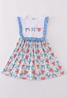 NEW Boutique 4th Of July Bow Print Ruffle Dress