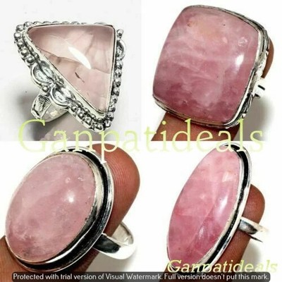 Rose Quartz Gemstone Rings 5pcs Wholesale Lots 925 Silver Plated Jewelry