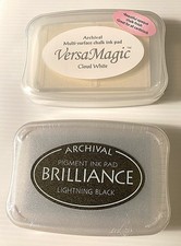 2 Tsukineko BRILLIANCE  VERSA MAGIC Archival Pigment Chalk Ink Pads Black White