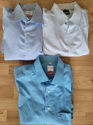 3 blue shirts by Olympus, slim line and body fit, size 42