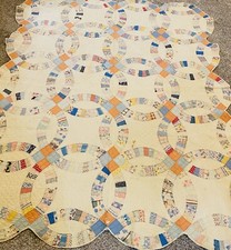 Beautiful Vintage Antique Handmade Double Wedding Ring Quilt 85 X 65