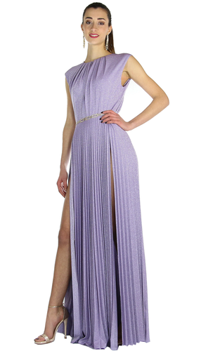 DiveDivine Abito lungo glicine in maglina lurex con plissè. | eBay