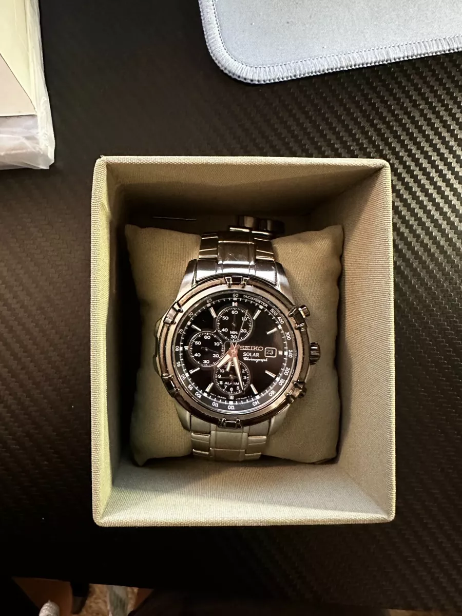 Seiko Solar Chronograph Black Dial Stainless Steel Men s Watch