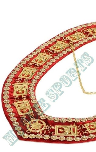 MASONIC REGALIA SHRINER RHINESTONE Chain Collar Golden On Red Velvet Set of 6 - Picture 3 of 5