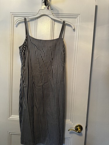 Robe De Bureau Sans Manches Bleu Marine Et Blanc - Taille M - 100% Coton - Longueur Genou - Neuf Jamais Porté