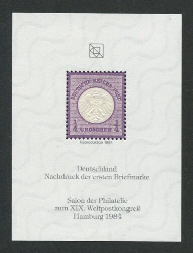 DEUTSCHES REICH No. 1 OFFICIAL REPRINT UPU CONGRESS 1984 MEMBERS ONLY !! RARE !! - Picture 1 of 1