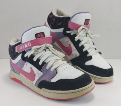 Nike 6.0 Air Mogan Mid Premium Skate Shoes WHT/BLK/PINK/PURPLE Women's US 8.5